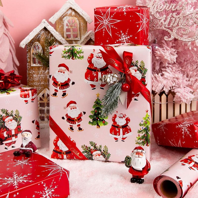MAYPLUSS Christmas Wrapping Paper Roll - 17 Inch X 33 Feet - Cute Santa Claus Christmas Tree Reversible Strip Gift Wrapping Paper, Thick Wrap Paper for Holiday Party New Year Kids - Image 5